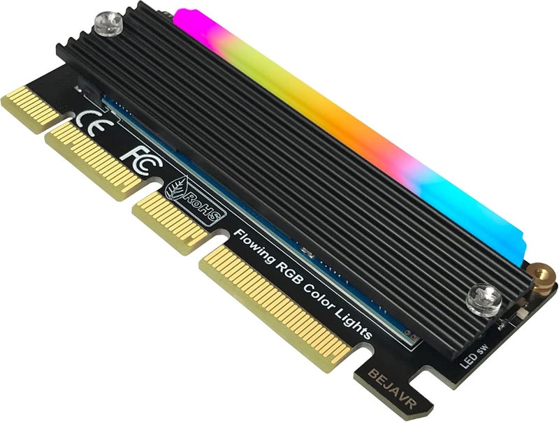 Bejavr بطاقة توسيع SSD مع محول M.2 PCIe NVMe مزودة بشريط ضوء RGB وحل مبرد من الألمنيوم، تدعم فتحات PCI-Express 3.0/4.0/5.0/X4/X8/X16. - Image 1